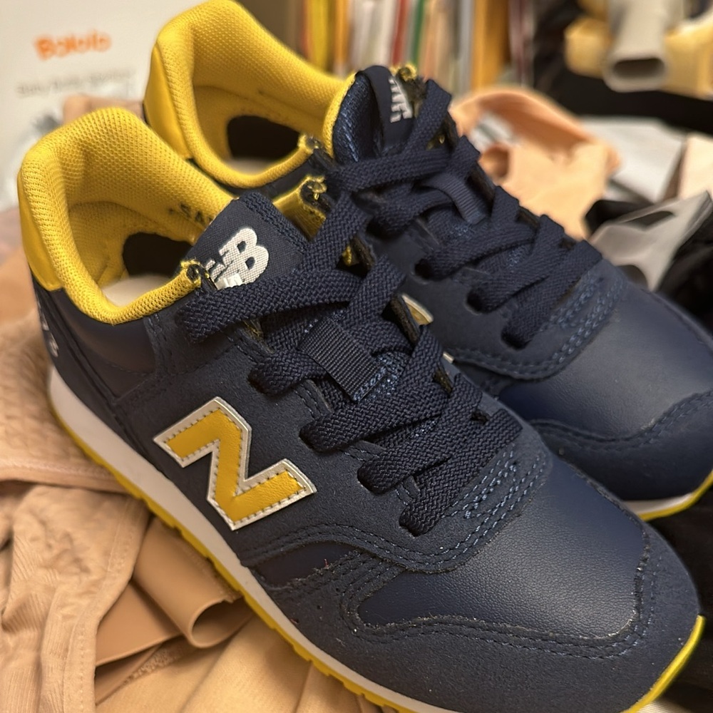 New Balance Kids Navy and Yellow Sneakers